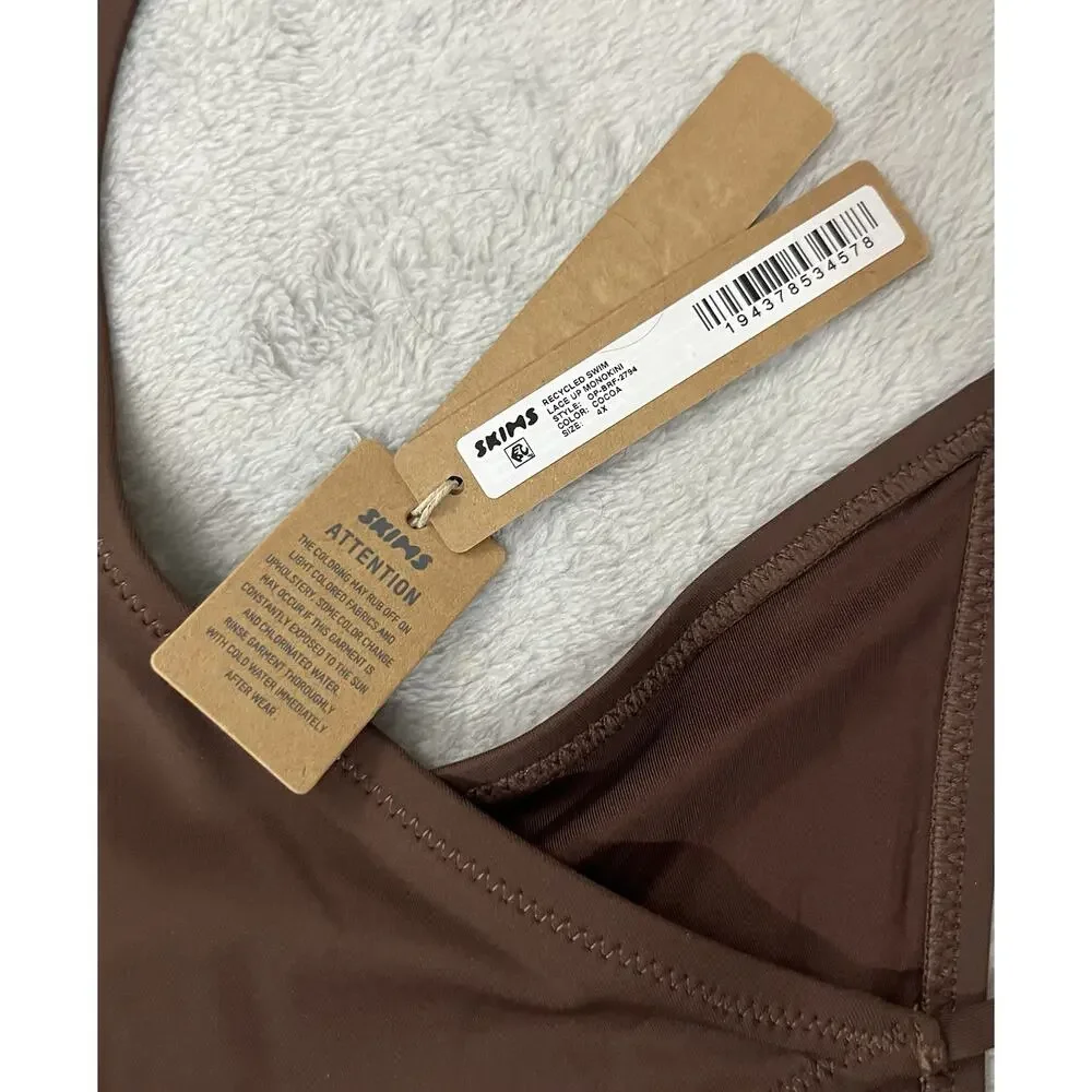 Skims Recycled Swim Lace Up String Monokini 4X Rich Cocoa Brown OP-BRF-2794 NEW